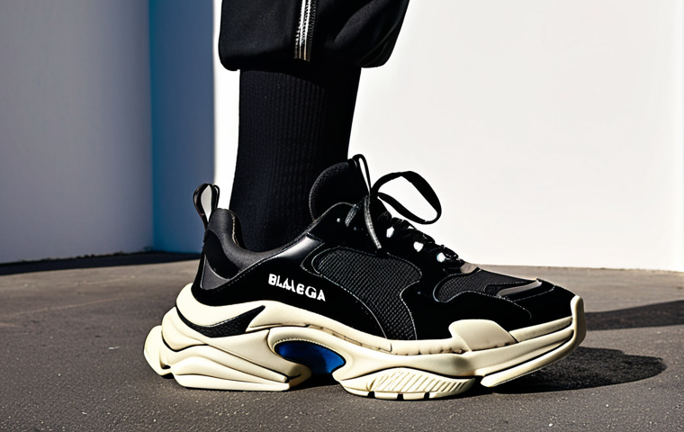 Balenciaga's Dominance**

Prompt: A striking, full-body shot of a fashion-forward individual in a chic, minimalist outfit, elevated by the extreme volume and sculptural form of Balenciaga Triple S sneakers. The sneakers dominate the frame, emphasizing their "ungainly" yet powerful presence that redefines the silhouette. The setting is an urban street or a modern architectural space, highlighting the sneaker's bold impact on everyday luxury street style. The lighting is dramatic, casting strong shadows to accentuate the shoe's intricate layers and textures, capturing its status as a "reconstruction of mode."

**