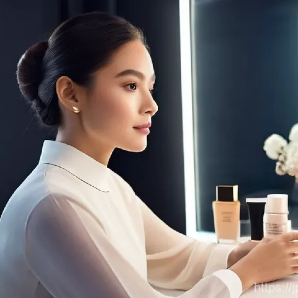 샤넬과 디올의 메이크업 라인 - **Prompt 1: Radiant Base Makeup Application**
A sophisticated young woman, appearing to be in he...