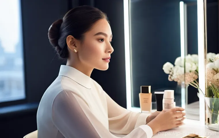 샤넬과 디올의 메이크업 라인 - **Prompt 1: Radiant Base Makeup Application**
    A sophisticated young woman, appearing to be in he...