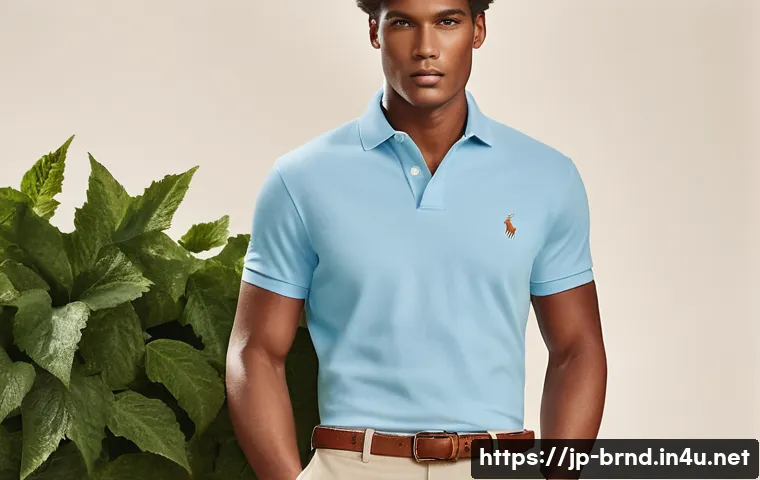 폴로 랄프로렌 vs 타미힐피거 비교 - A sophisticated male model wearing a classic Polo Ralph Lauren outfit: a soft, high-quality pima cot...